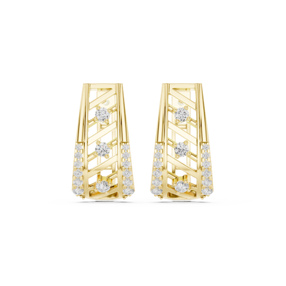 High Fashion Geometric Diamond Earrings | Minimalist Luxury Gold Design | Fine Diamond Taper Earrings | Handmade Modern Gold Earrings for Women