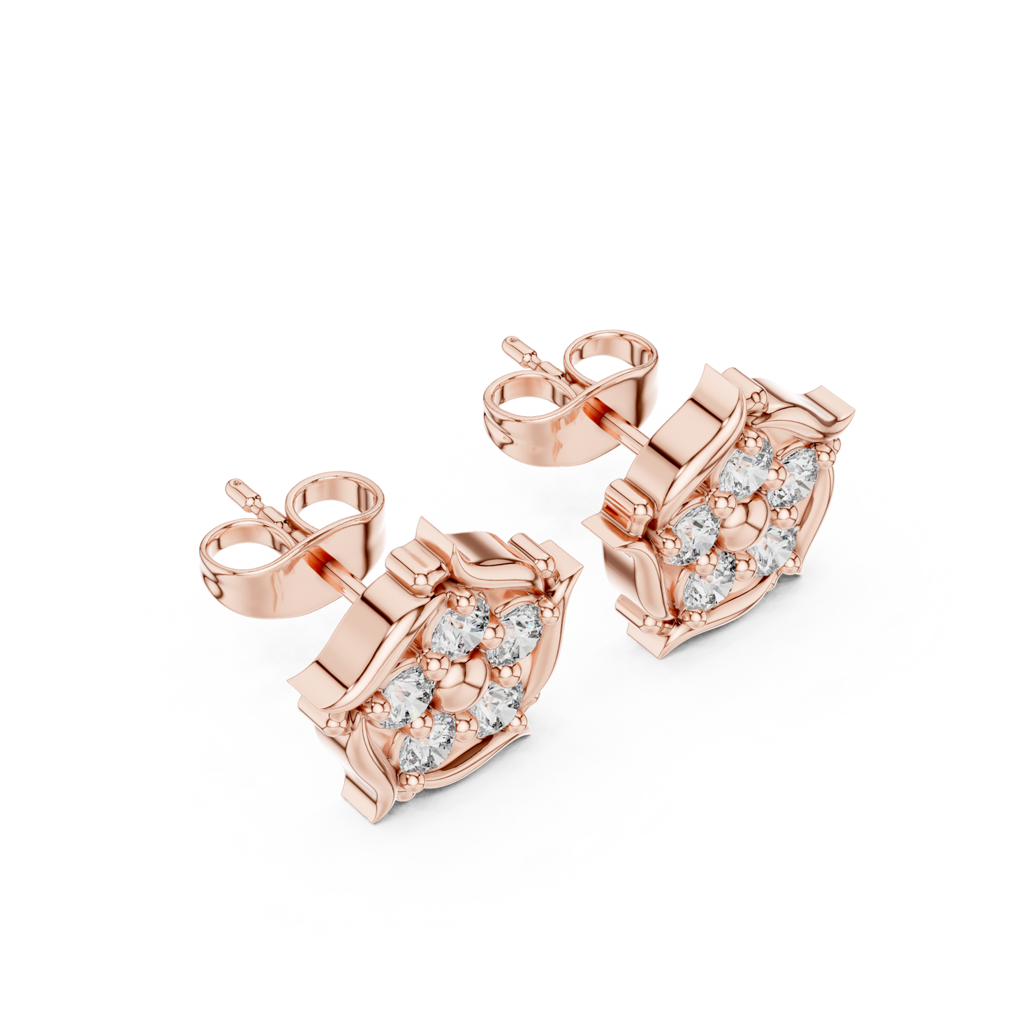 Opulent Blossom Studs | Diamond Bloom Symphony | Exquisite Silver Gold Plated Luxury Earrings