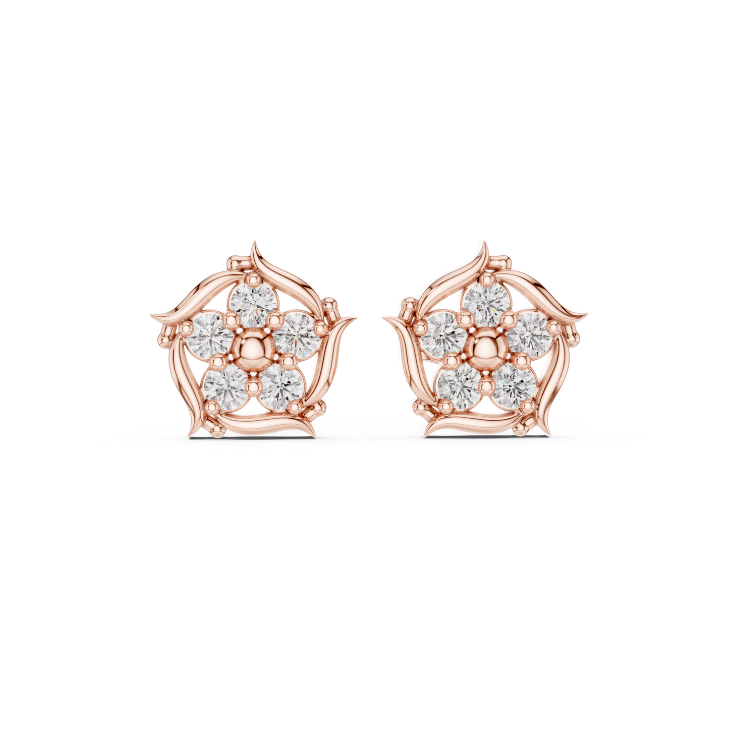 Opulent Blossom Studs | Diamond Bloom Symphony | Exquisite Silver Gold Plated Luxury Earrings