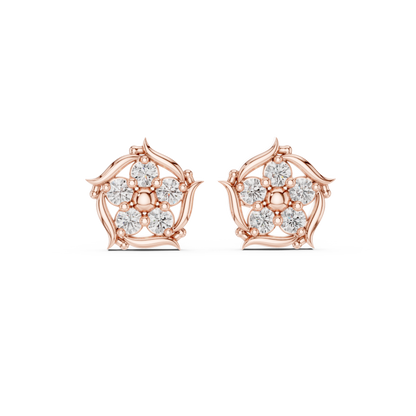 Opulent Blossom Studs | Diamond Bloom Symphony | Exquisite Silver Gold Plated Luxury Earrings