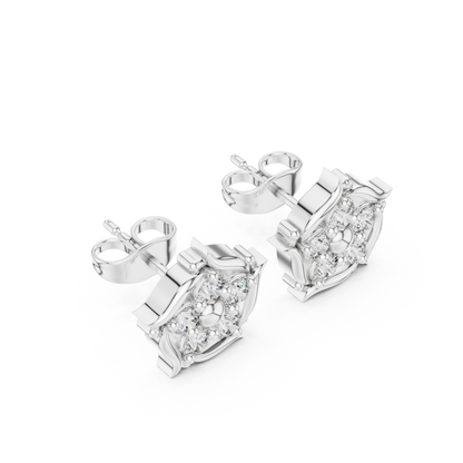 Opulent Blossom Studs | Diamond Bloom Symphony | Exquisite Silver Gold Plated Luxury Earrings