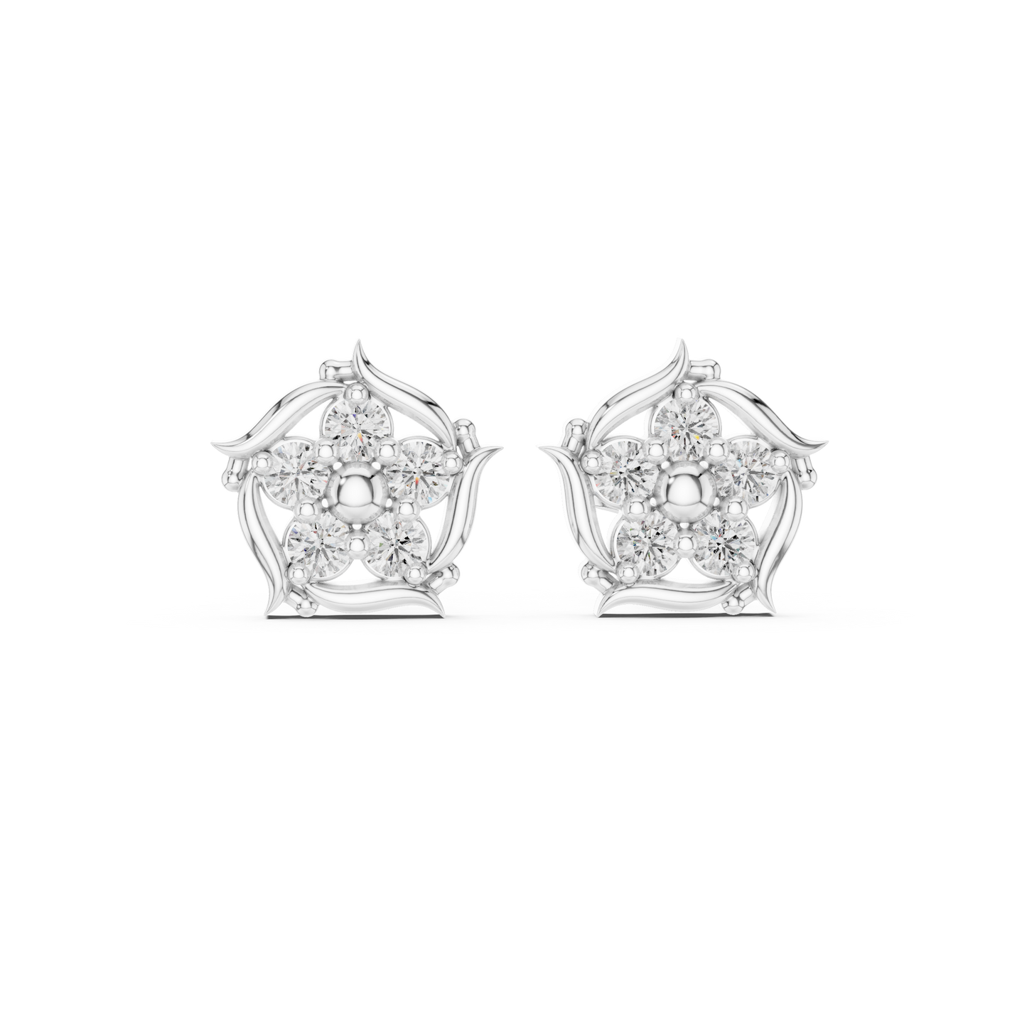 Opulent Blossom Studs | Diamond Bloom Symphony | Exquisite Silver Gold Plated Luxury Earrings