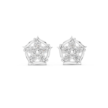 Opulent Blossom Studs | Diamond Bloom Symphony | Exquisite Silver Gold Plated Luxury Earrings