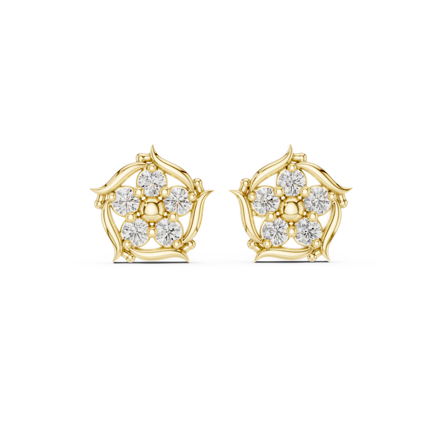 Opulent Blossom Studs | Diamond Bloom Symphony | Exquisite Silver Gold Plated Luxury Earrings