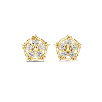 Opulent Blossom Studs | Diamond Bloom Symphony | Exquisite Silver Gold Plated Luxury Earrings