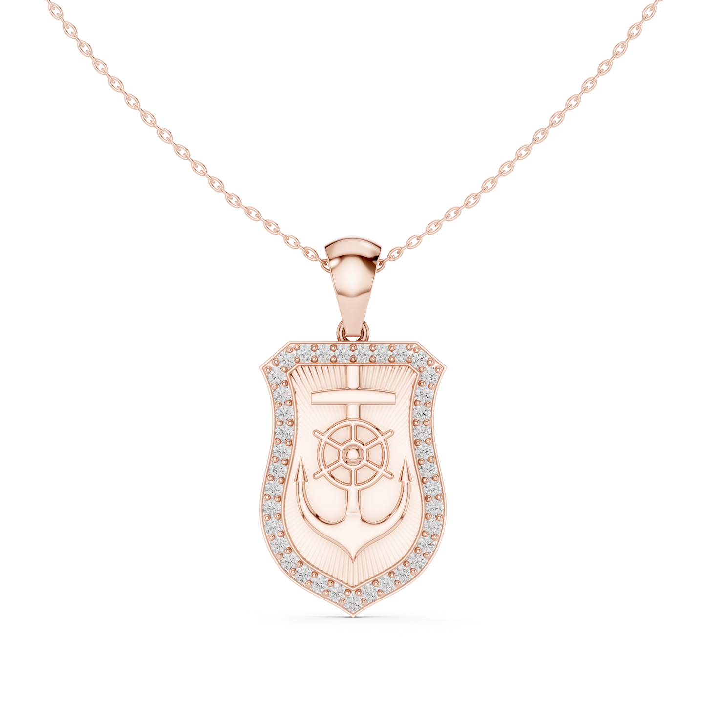 Nautical Anchor Shield Pendant | Diamond Studded Luxury Necklace | Bold Unisex Symbolic Jewelry Gift