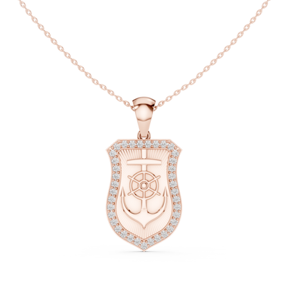 Nautical Anchor Shield Pendant | Diamond Studded Luxury Necklace | Bold Unisex Symbolic Jewelry Gift