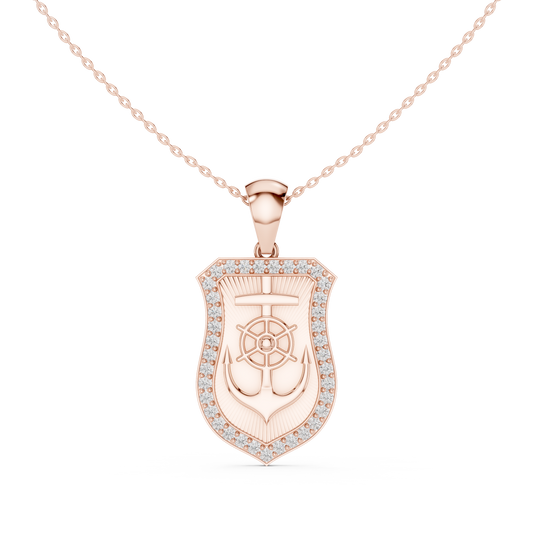 Nautical Anchor Shield Pendant | Diamond Studded Luxury Necklace | Bold Unisex Symbolic Jewelry Gift