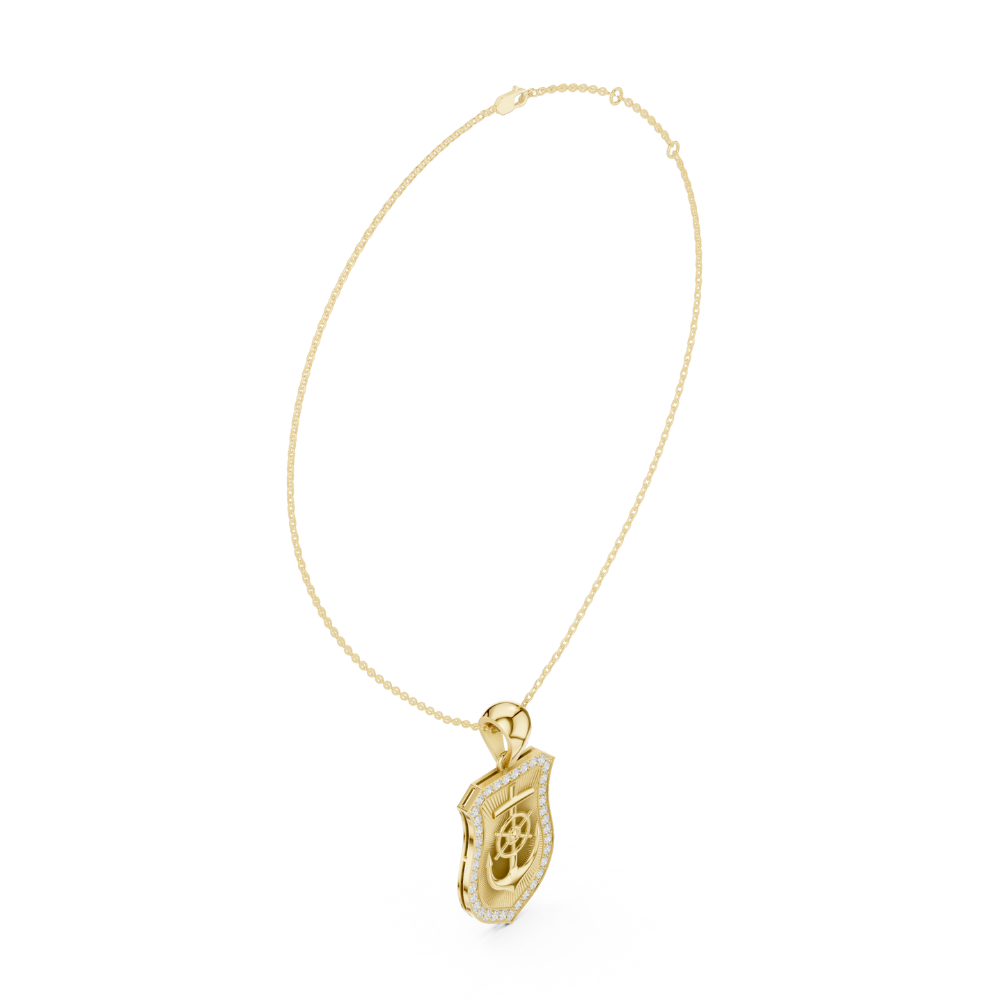 Nautical Anchor Shield Pendant | Diamond Studded Luxury Necklace | Bold Unisex Symbolic Jewelry Gift