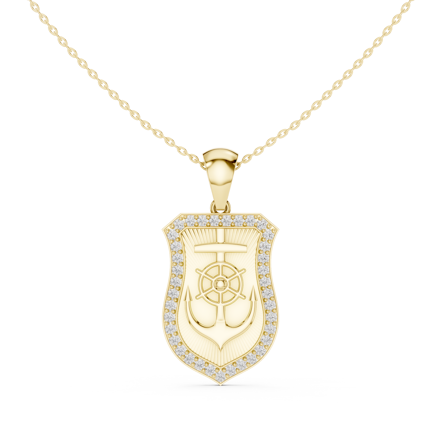 Nautical Anchor Shield Pendant | Diamond Studded Luxury Necklace | Bold Unisex Symbolic Jewelry Gift