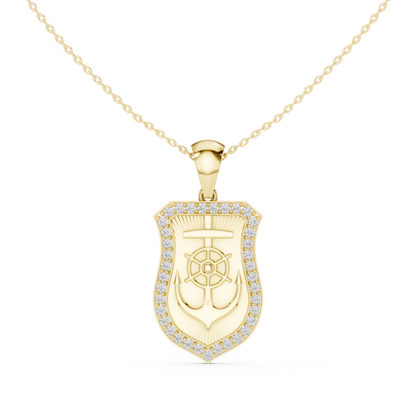 Nautical Anchor Shield Pendant | Diamond Studded Luxury Necklace | Bold Unisex Symbolic Jewelry Gift