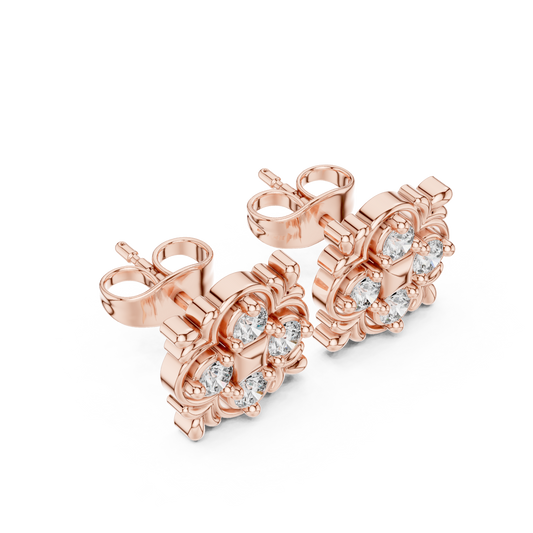 Antique Floral Diamond Earring – Quatrefoil Halo Engagement Earring , Vintage Bridal Jewelry