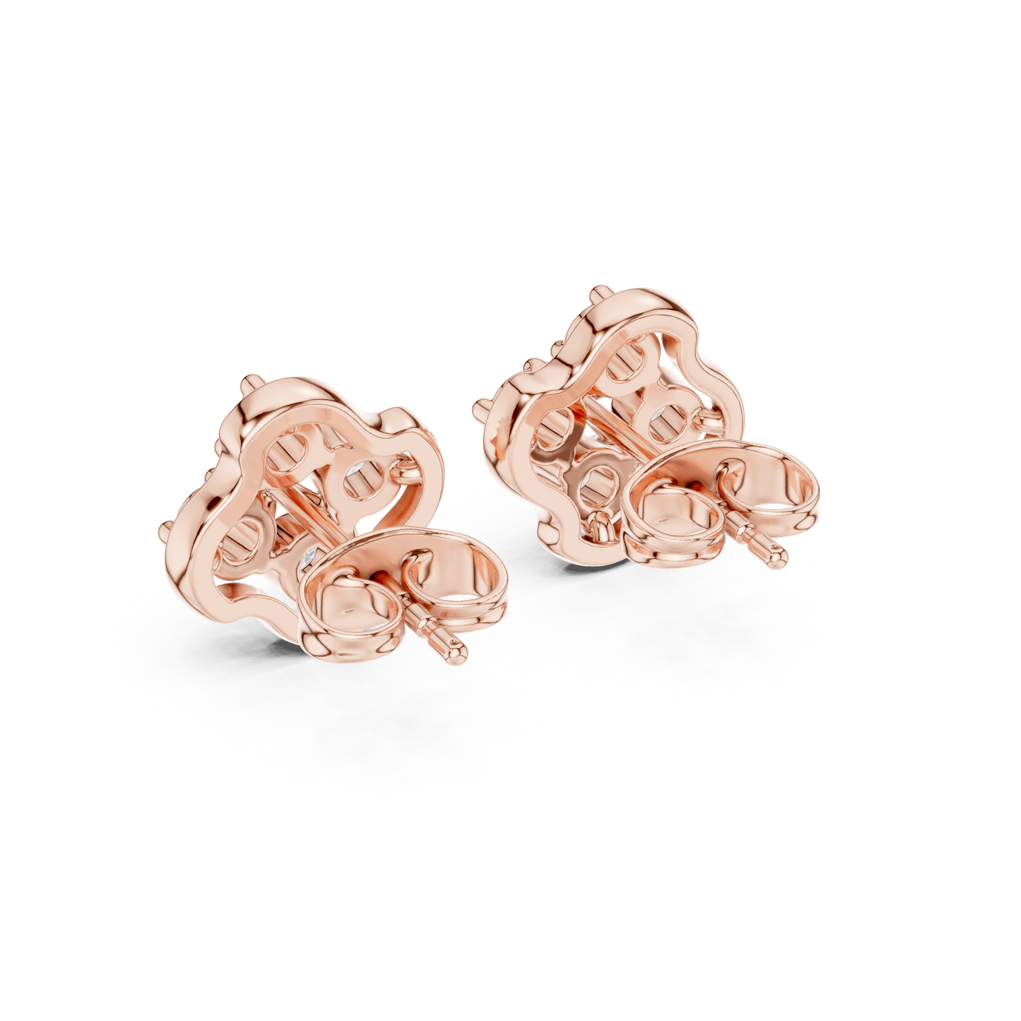 Luminous Floral Diamond Stud Earrings | Prestige Silver Fine Jewelry | Refined Petal Diamond Stud Earrings | High Polish Luxury Silver Jewelry