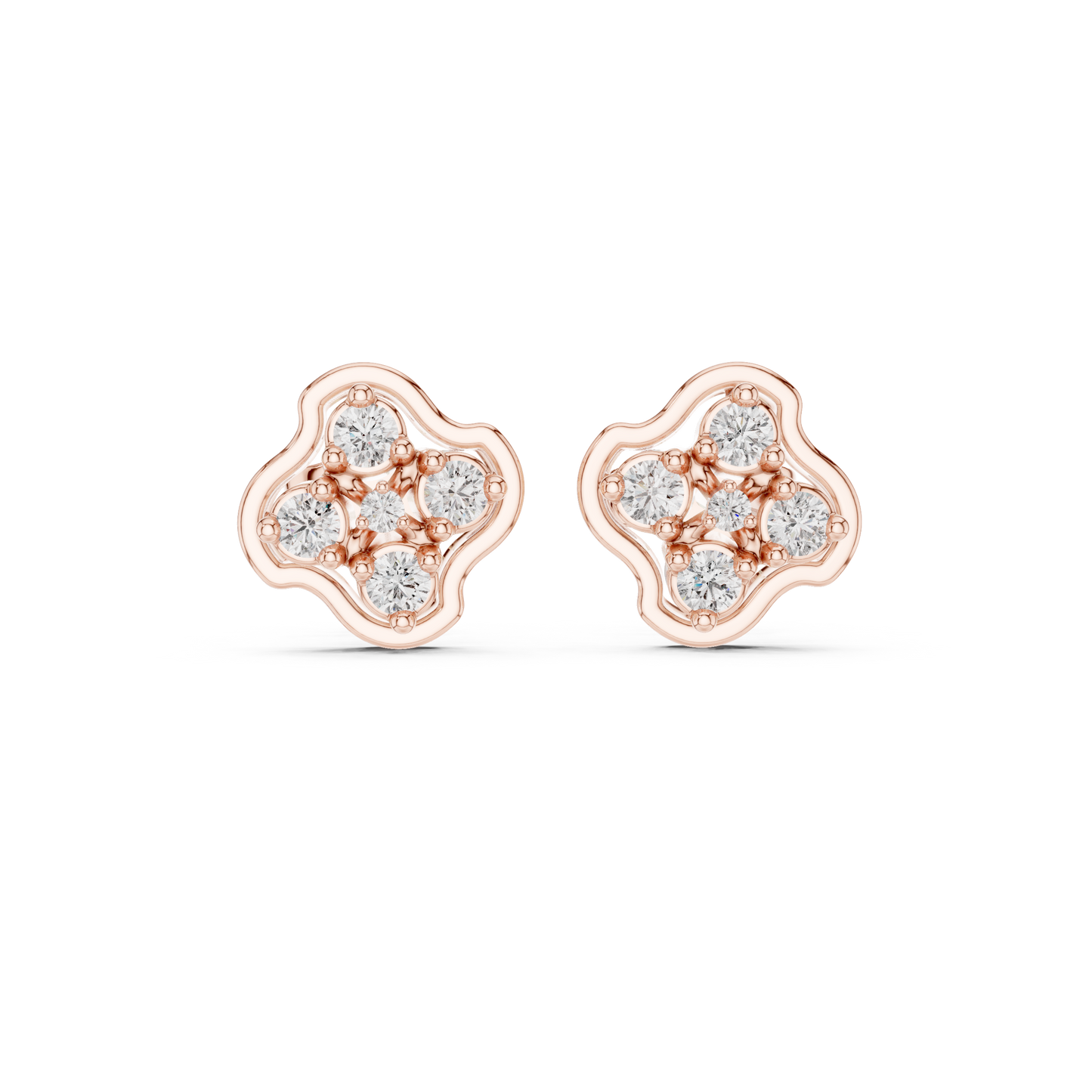Luminous Floral Diamond Stud Earrings | Prestige Silver Fine Jewelry | Refined Petal Diamond Stud Earrings | High Polish Luxury Silver Jewelry