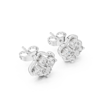 Luminous Floral Diamond Stud Earrings | Prestige Silver Fine Jewelry | Refined Petal Diamond Stud Earrings | High Polish Luxury Silver Jewelry