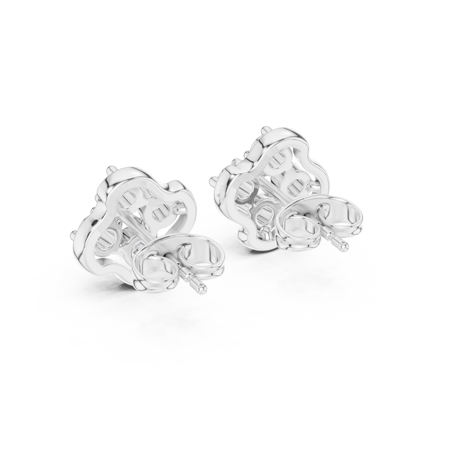 Luminous Floral Diamond Stud Earrings | Prestige Silver Fine Jewelry | Refined Petal Diamond Stud Earrings | High Polish Luxury Silver Jewelry