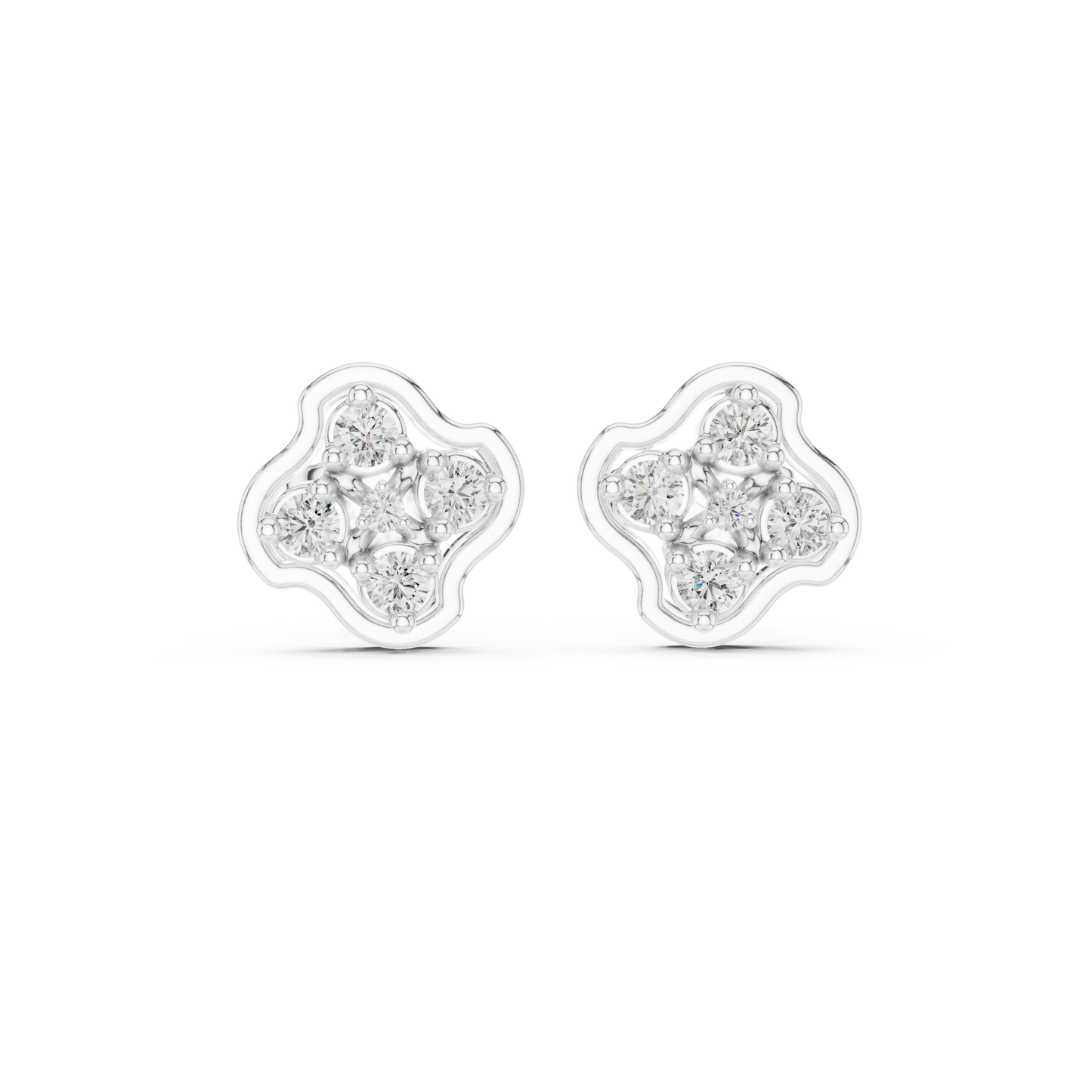 Luminous Floral Diamond Stud Earrings | Prestige Silver Fine Jewelry | Refined Petal Diamond Stud Earrings | High Polish Luxury Silver Jewelry
