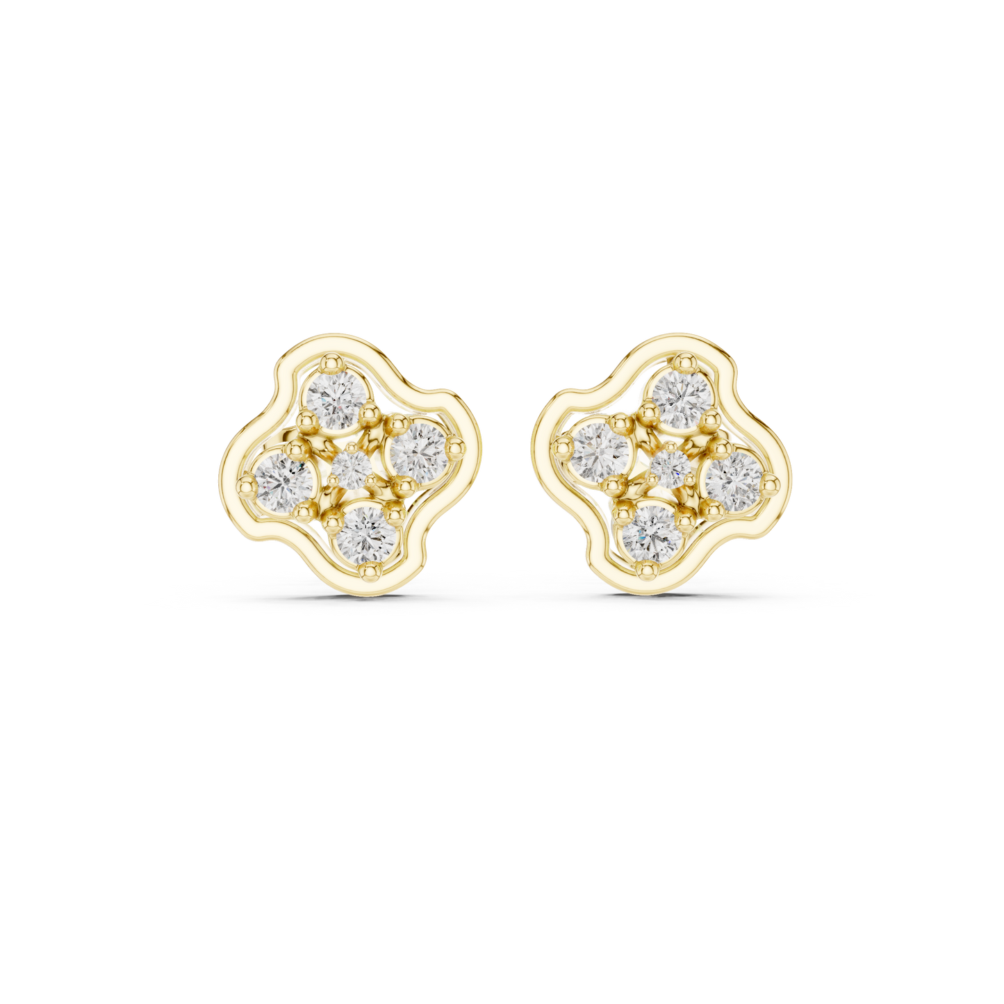 Luminous Floral Diamond Stud Earrings | Prestige Silver Fine Jewelry | Refined Petal Diamond Stud Earrings | High Polish Luxury Silver Jewelry