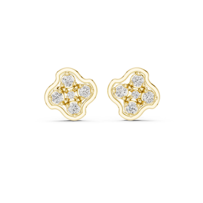 Luminous Floral Diamond Stud Earrings | Prestige Silver Fine Jewelry | Refined Petal Diamond Stud Earrings | High Polish Luxury Silver Jewelry
