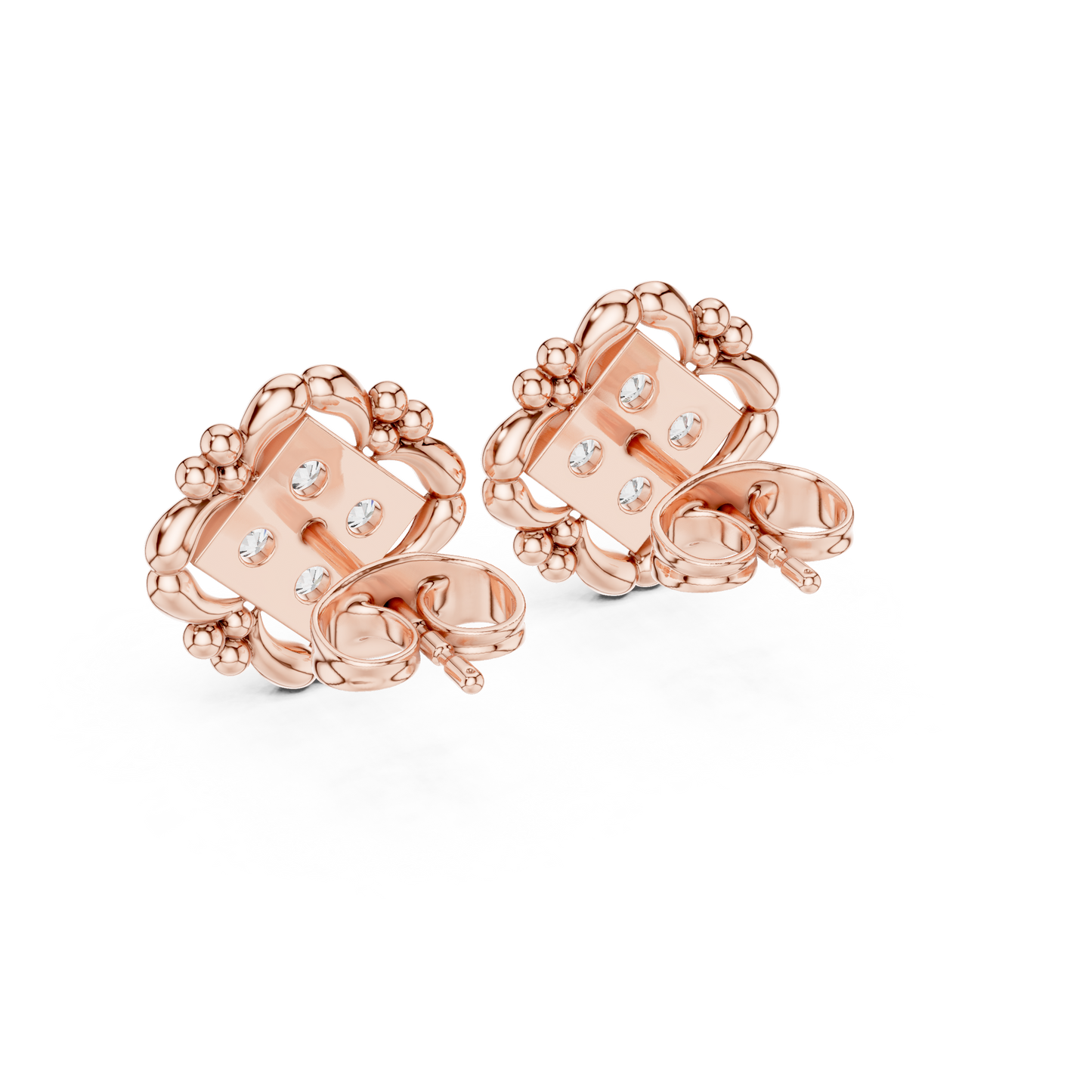 Antique Style Diamond Stud Earrings | Floral Halo Gold Earrings | Wedding & Anniversary Gift