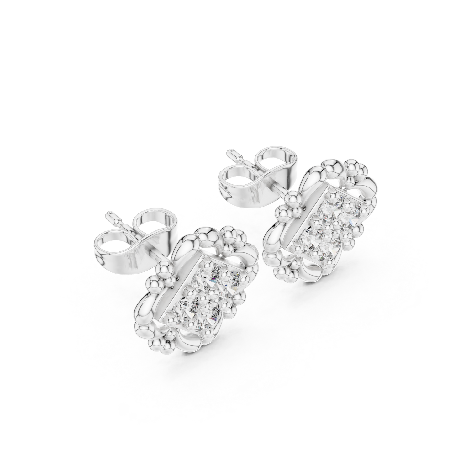 Antique Style Diamond Stud Earrings | Floral Halo Gold Earrings | Wedding & Anniversary Gift