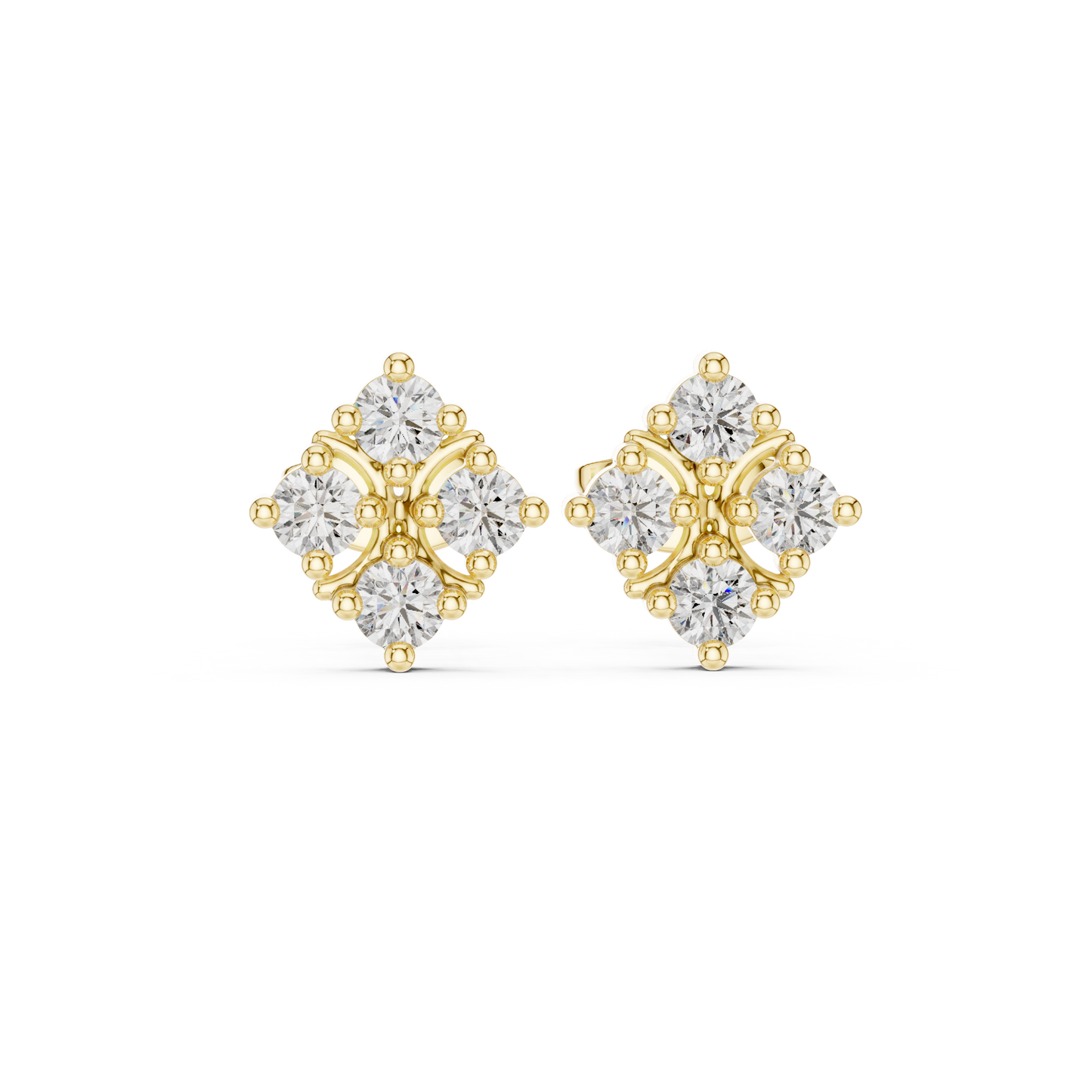 Maison-Style Diamond Floral Studs | Old-Money Elegance Gold Earrings | Heritage Diamond Blossom Studs | Heirloom-Inspired Luxury Earrings