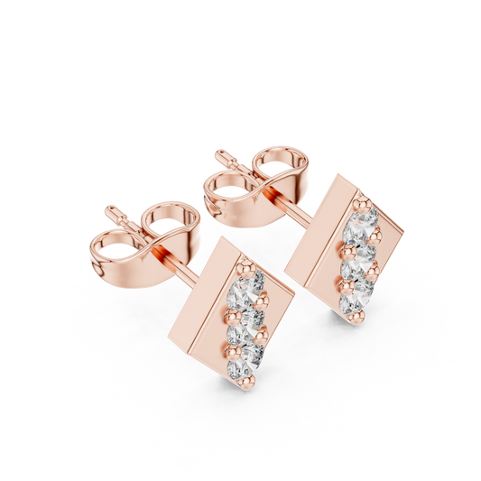 Sleek Diamond Stud Earrings | Contemporary Geometric Gold Fine Jewelry |  Diamond Bar Stud Earrings | Modern Gold Minimal Earrings for Work & Party