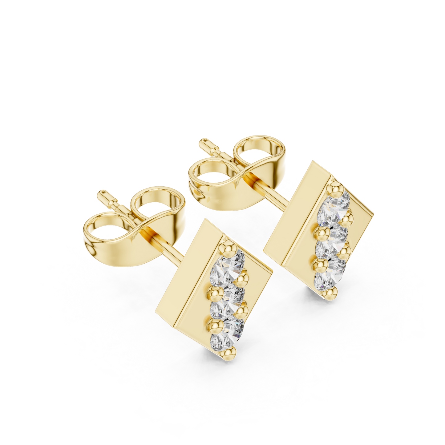 Sleek Diamond Stud Earrings | Contemporary Geometric Gold Fine Jewelry |  Diamond Bar Stud Earrings | Modern Gold Minimal Earrings for Work & Party