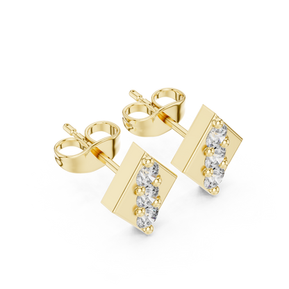 Sleek Diamond Stud Earrings | Contemporary Geometric Gold Fine Jewelry |  Diamond Bar Stud Earrings | Modern Gold Minimal Earrings for Work & Party