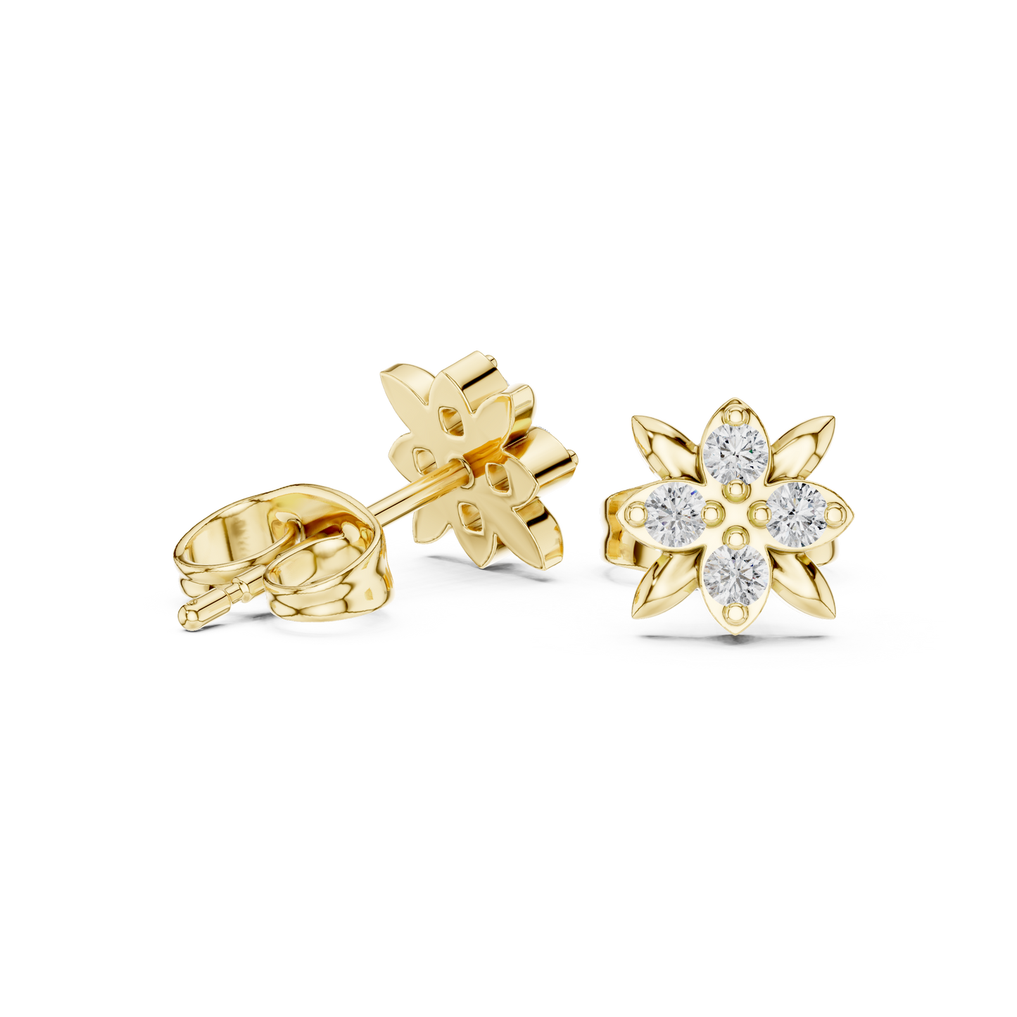 Dainty Floral Diamond Studs | Silver Flower Earrings | Modern Minimal Luxury Jewelry