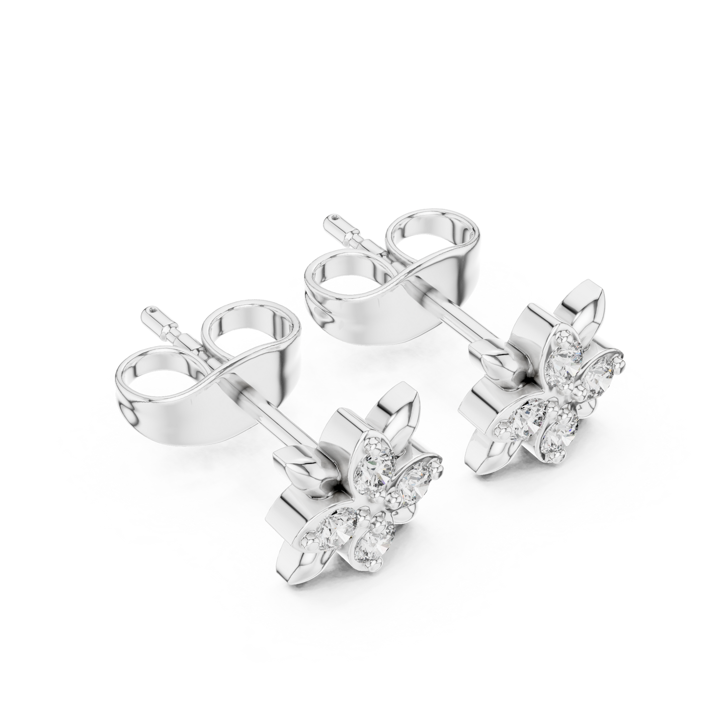 Dainty Floral Diamond Studs | Silver Flower Earrings | Modern Minimal Luxury Jewelry