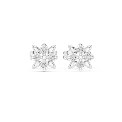 Dainty Floral Diamond Studs | Silver Flower Earrings | Modern Minimal Luxury Jewelry
