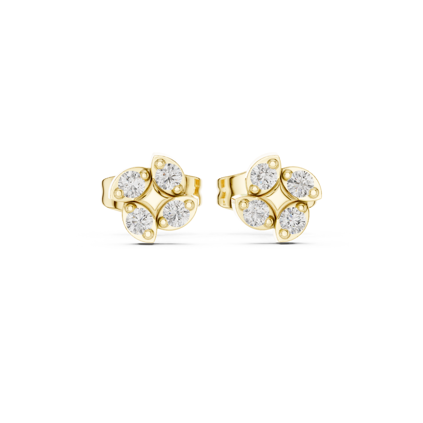 Quatrefoil Crystal Stud Earrings, Vintage Inspired Flower Earrings, Elegant Bridal Jewelry Studs