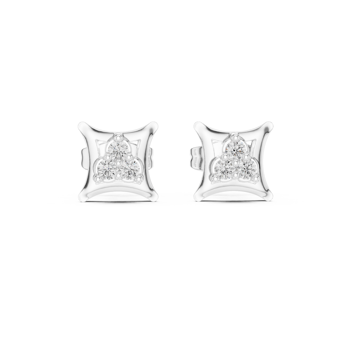 Diamond Stud Earrings for Women, Cushion Square Cluster Studs, 925 Sterling Silver Minimal Earrings, Wedding Jewelry