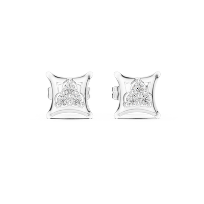 Diamond Stud Earrings for Women, Cushion Square Cluster Studs, 925 Sterling Silver Minimal Earrings, Wedding Jewelry