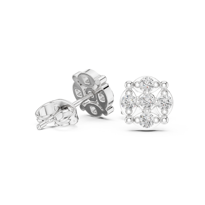 Cushion Cluster Diamond Stud Earrings, Flower Halo Studs, Sparkle Earrings for Women, Gift Box Included