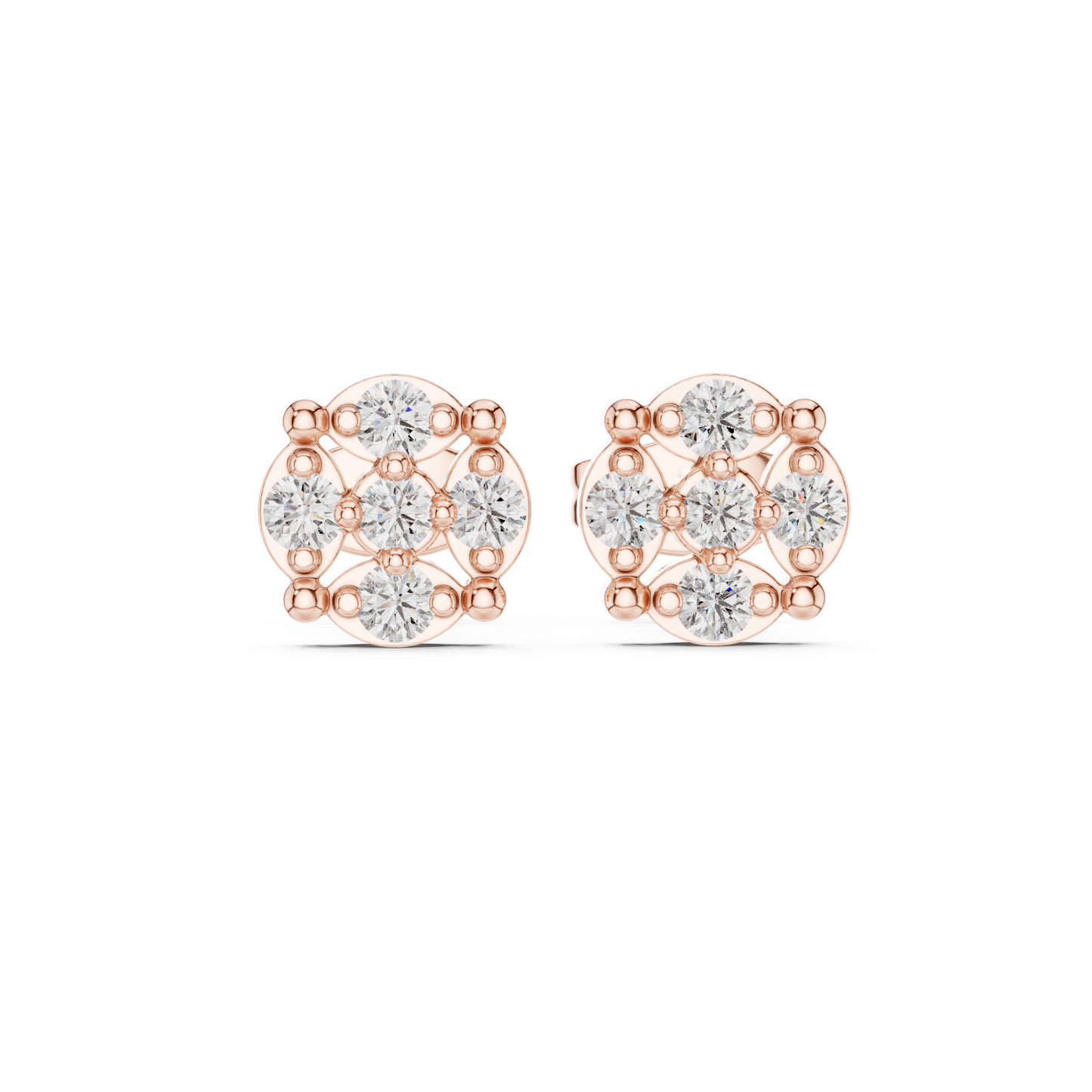 Cushion Cluster Diamond Stud Earrings, Flower Halo Studs, Sparkle Earrings for Women, Gift Box Included