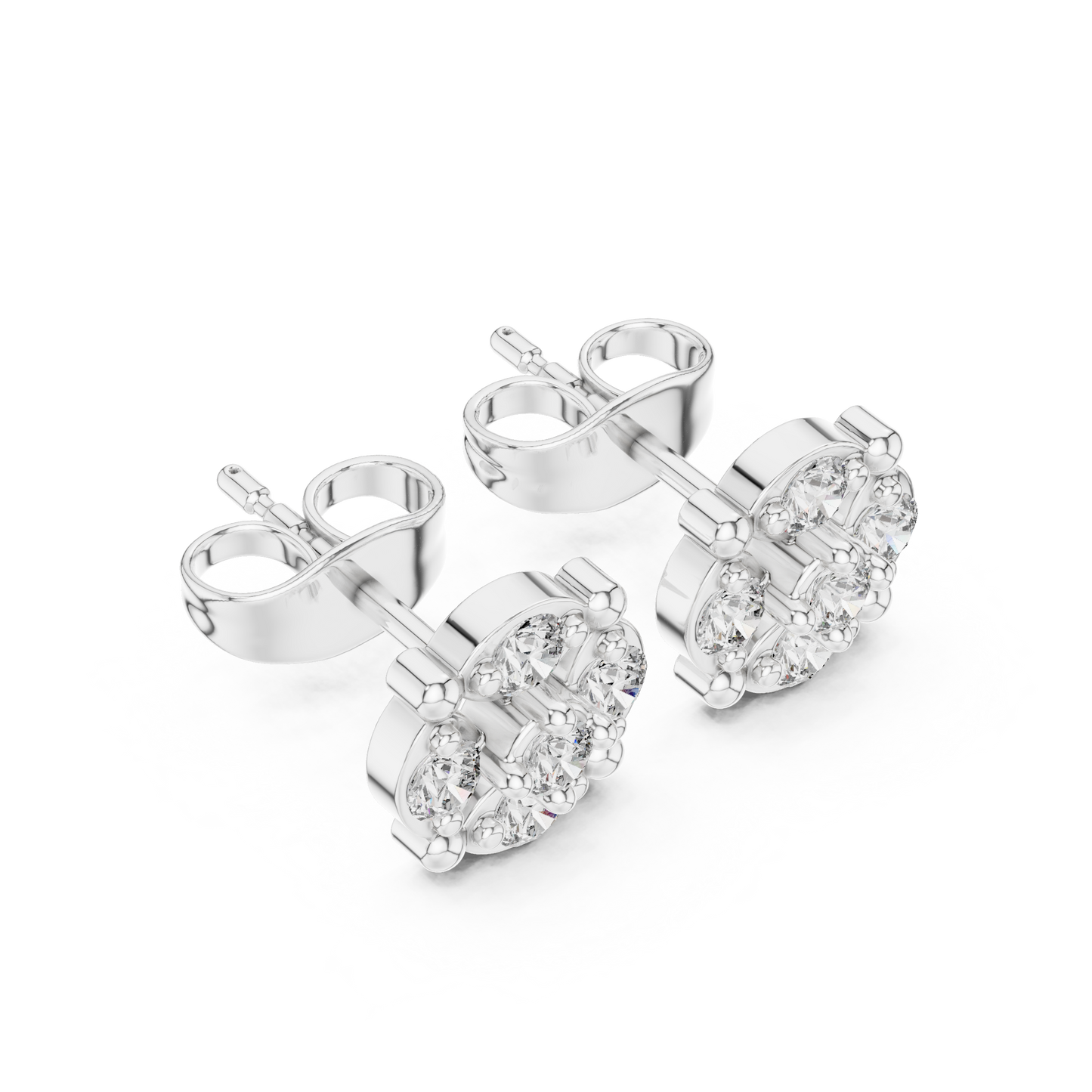 Cushion Cluster Diamond Stud Earrings, Flower Halo Studs, Sparkle Earrings for Women, Gift Box Included