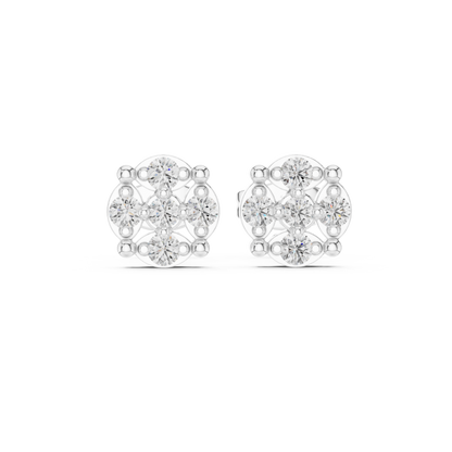 Cushion Cluster Diamond Stud Earrings, Flower Halo Studs, Sparkle Earrings for Women, Gift Box Included
