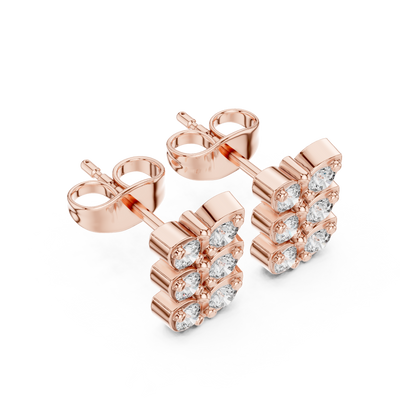 14K Solid Gold Diamond Studs, Chic Cluster Earrings, Minimalist Fine Jewelry Gift