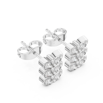 925 Sterling Silver Diamond Studs, Chic Cluster Earrings, Minimalist Fine Jewelry Gift