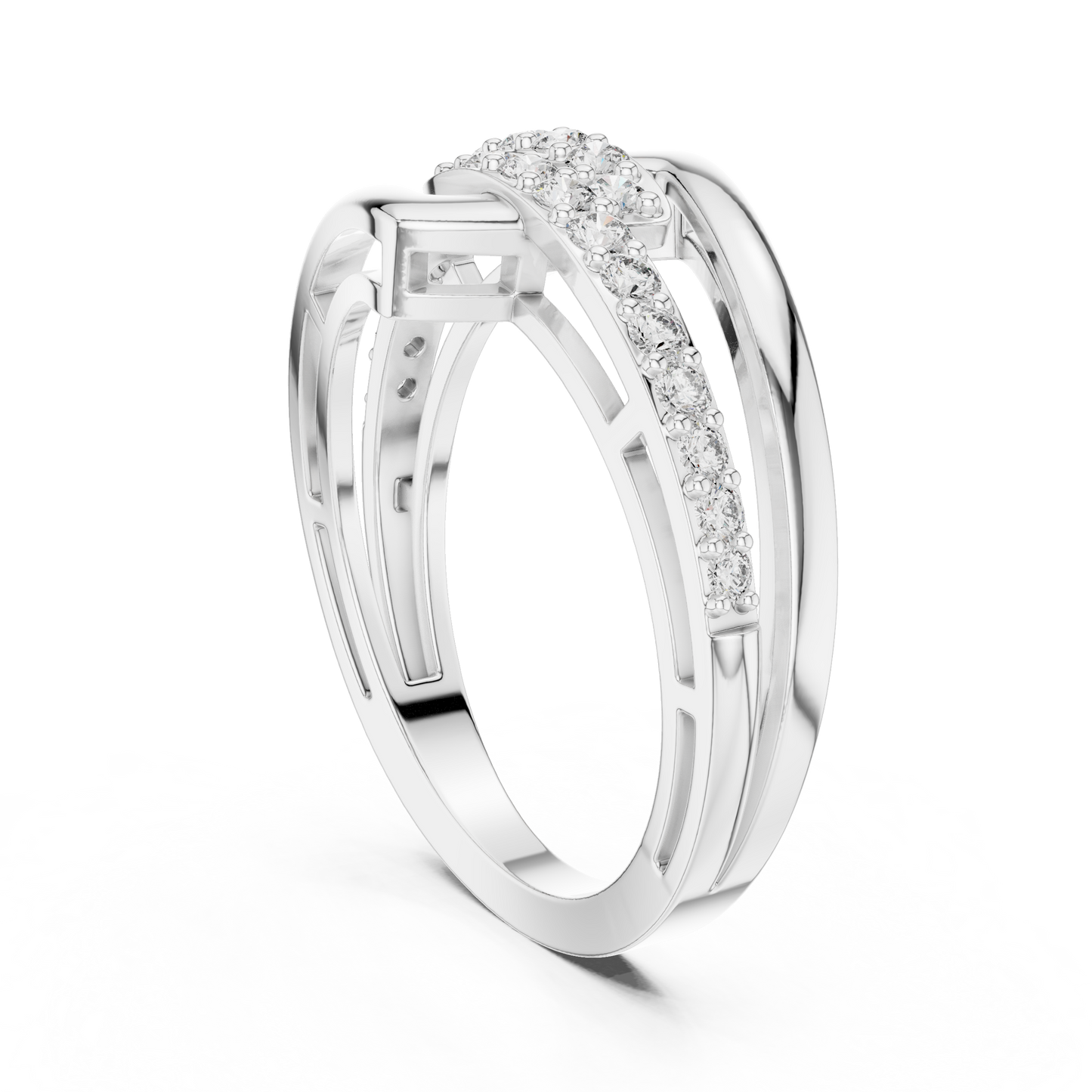 Geometric Diamond Crossover Ring – Modern Elegance, Everyday Luxury - Shimmer Diamond Look - Anniversary Gift