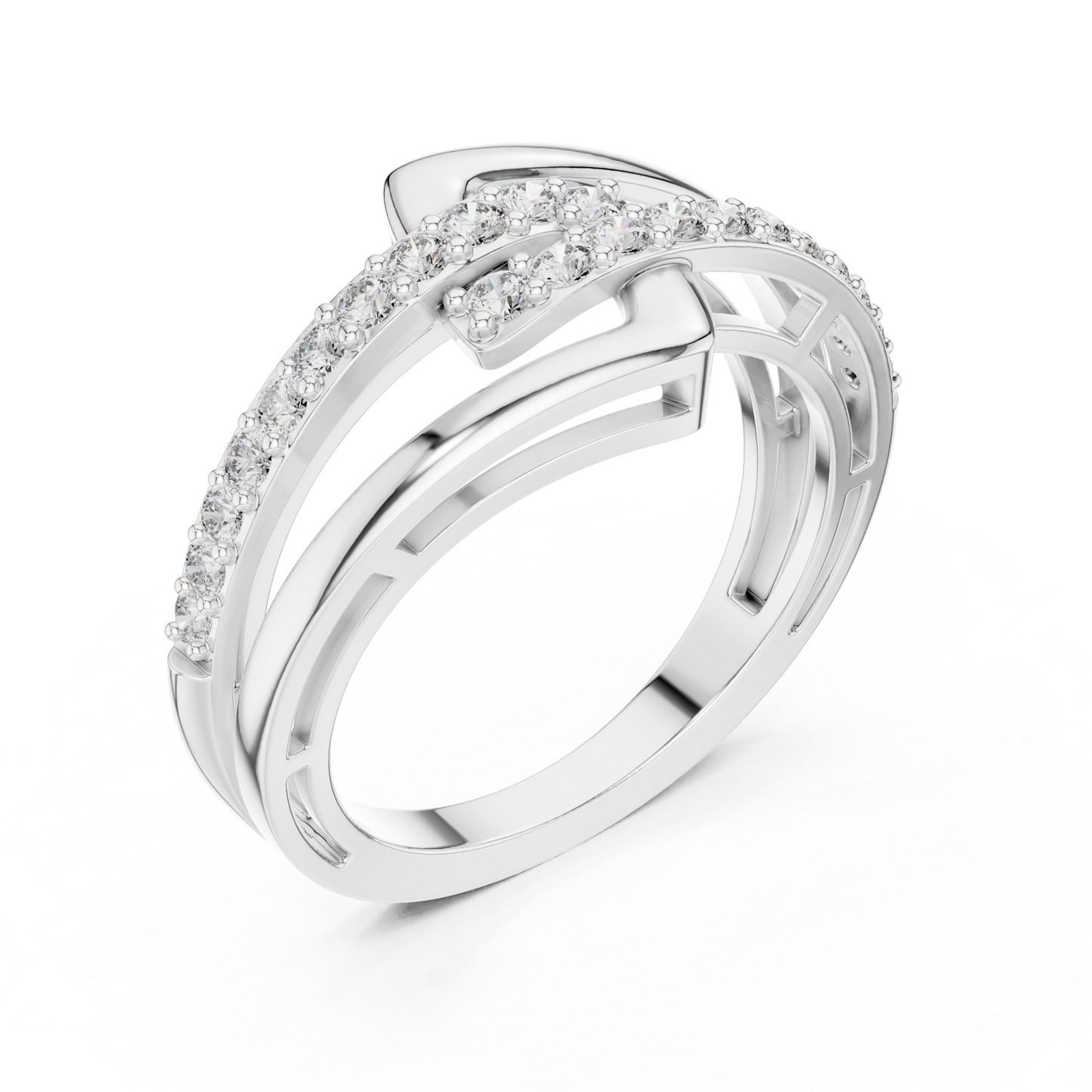 Geometric Diamond Crossover Ring – Modern Elegance, Everyday Luxury - Shimmer Diamond Look - Anniversary Gift