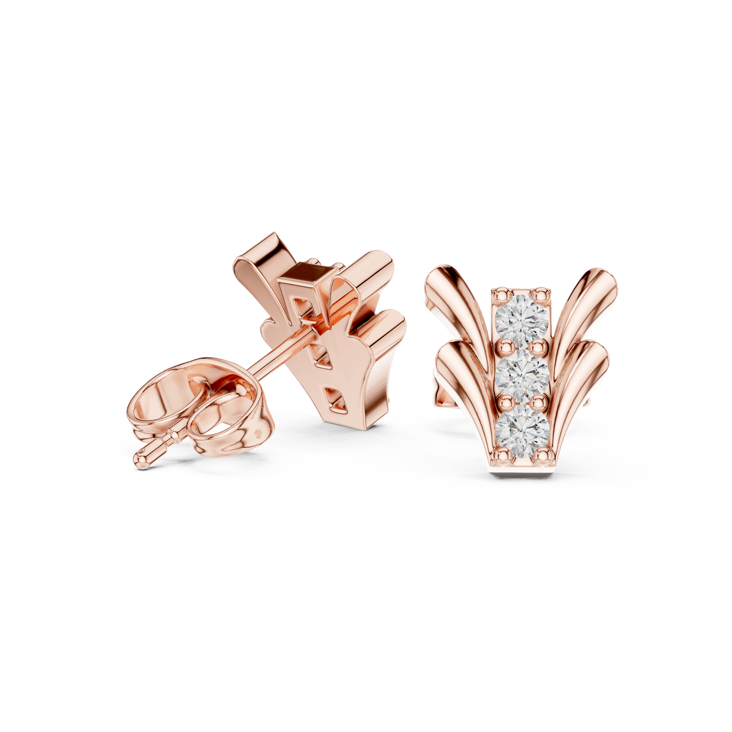 Fan-Flare Diamond Bar Studs • Modern Gold Earrings • Minimal Luxury Everyday Sparkle