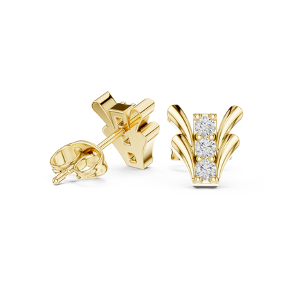 Fan-Flare Diamond Bar Studs • Modern Gold Earrings • Minimal Luxury Everyday Sparkle
