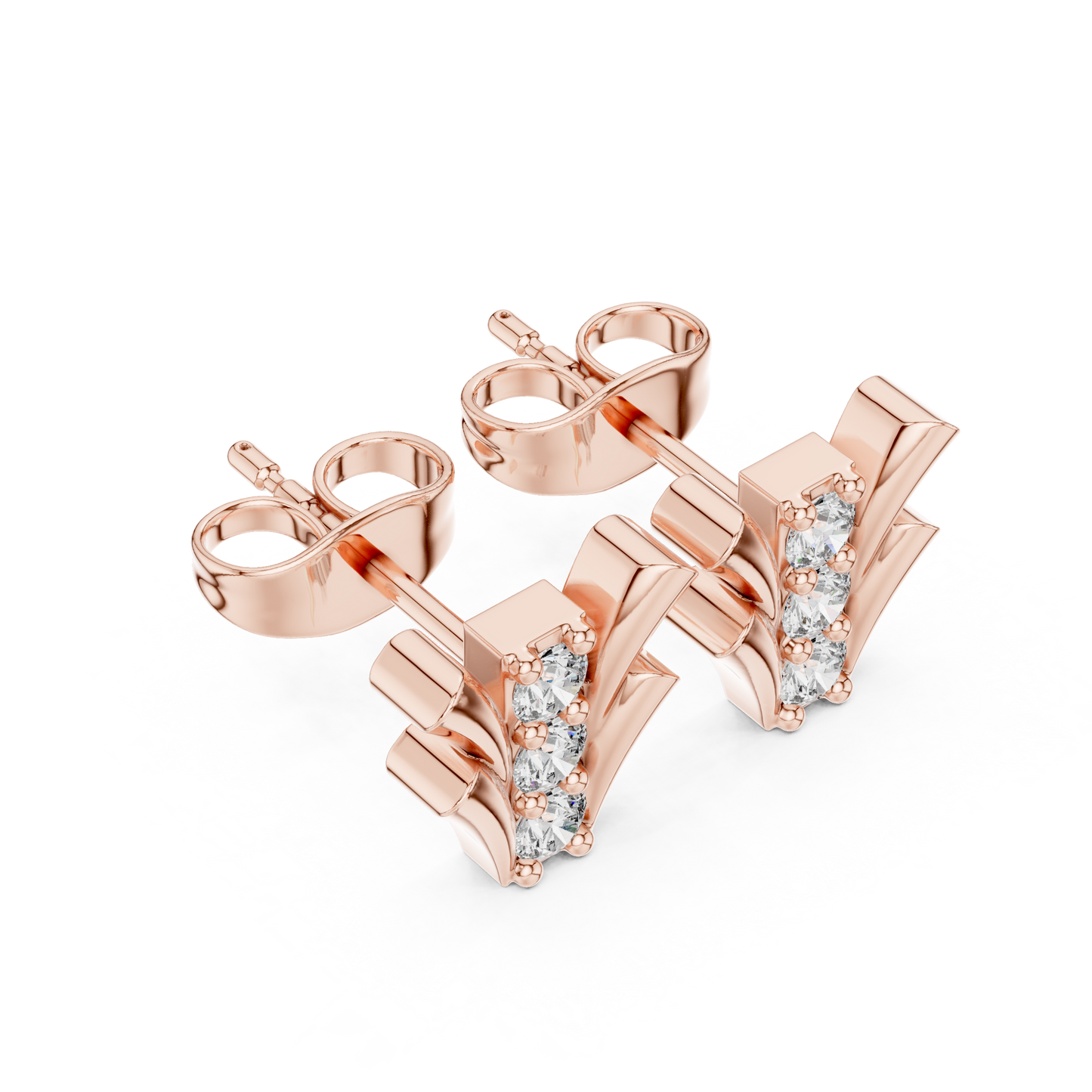 Fan-Flare Diamond Bar Studs • Modern Gold Earrings • Minimal Luxury Everyday Sparkle