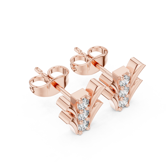 Fan-Flare Diamond Bar Studs • Modern Gold Earrings • Minimal Luxury Everyday Sparkle