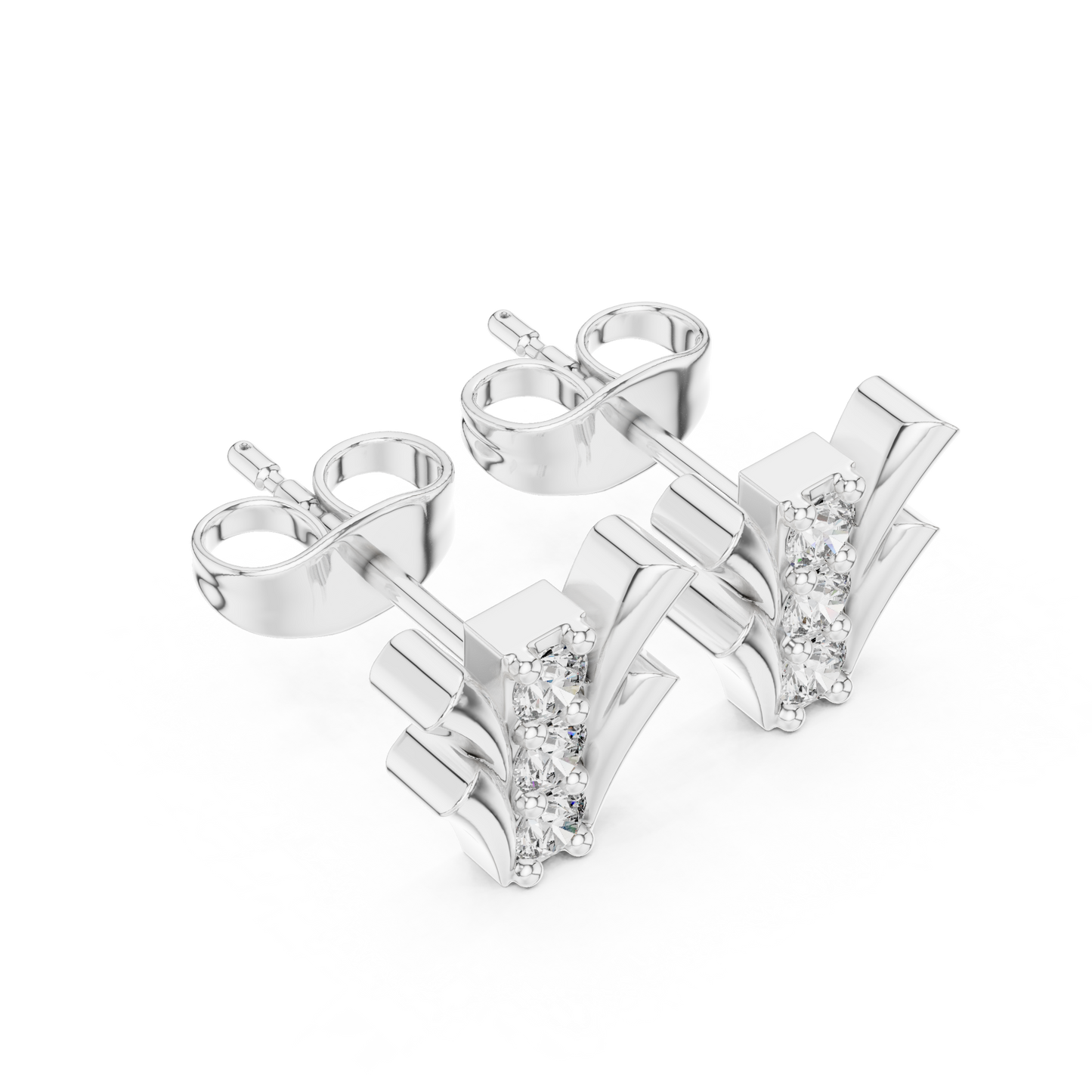 Fan-Flare Diamond Bar Studs • Modern Gold Earrings • Minimal Luxury Everyday Sparkle