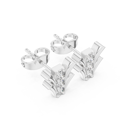 Fan-Flare Diamond Bar Studs • Modern Gold Earrings • Minimal Luxury Everyday Sparkle