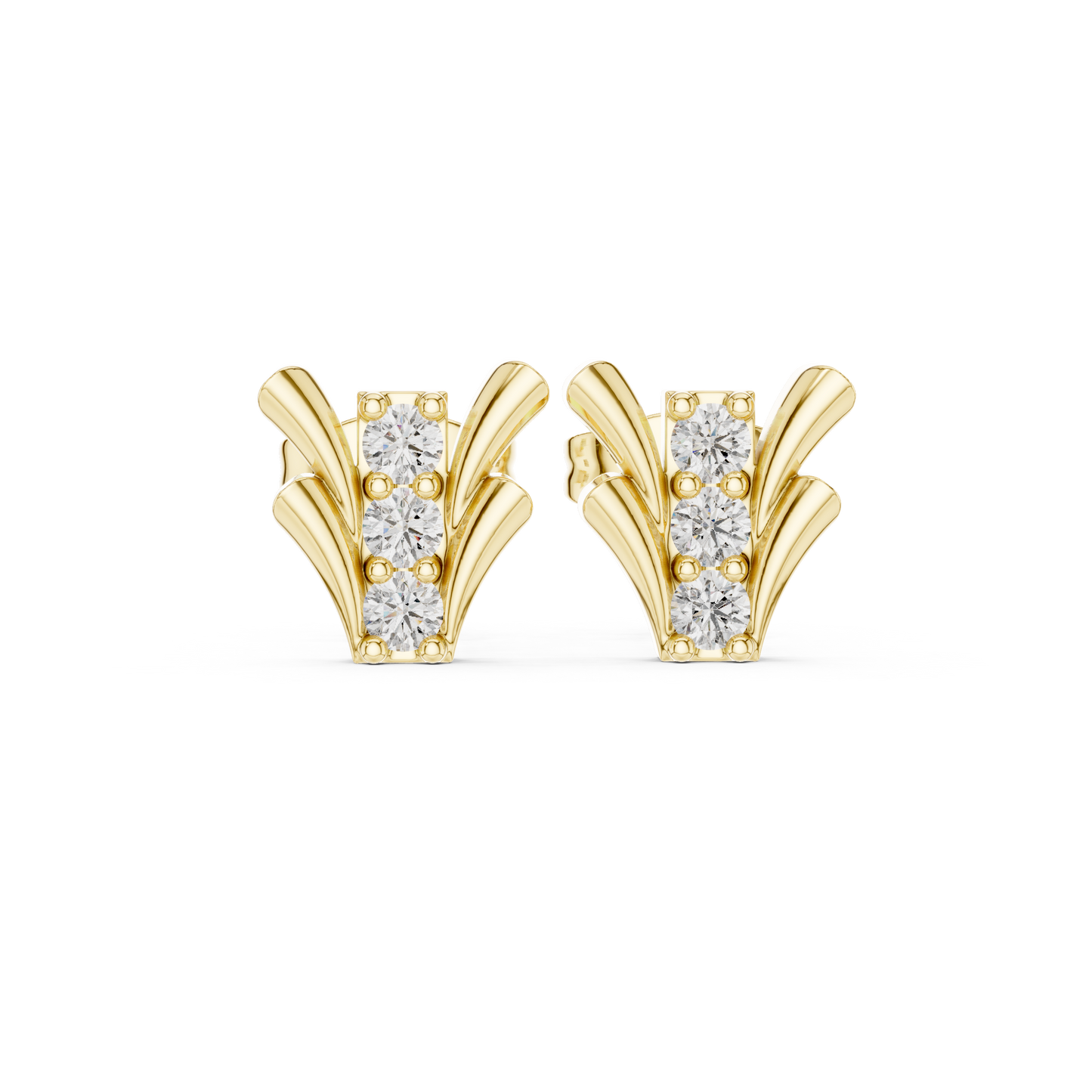 Fan-Flare Diamond Bar Studs • Modern Gold Earrings • Minimal Luxury Everyday Sparkle